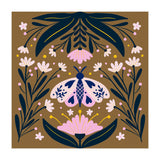 Pink Moth with Flowers on a brown background (Print Only) thumbnail