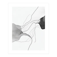 Abstract Black And White Flowing Lines And Shapes On White Background (Print Only)