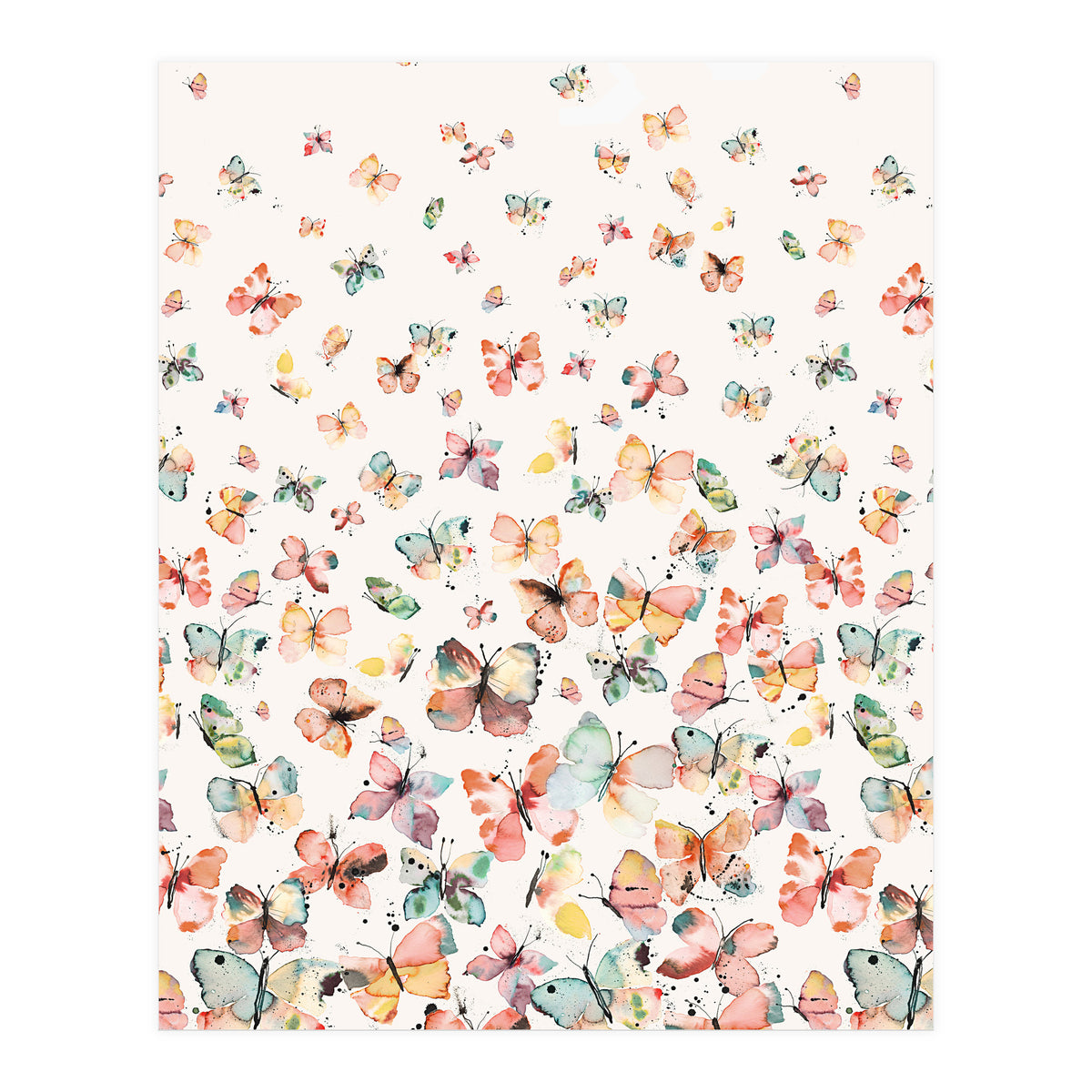 Watercolor Spring Butterflies Apricot (Print Only)