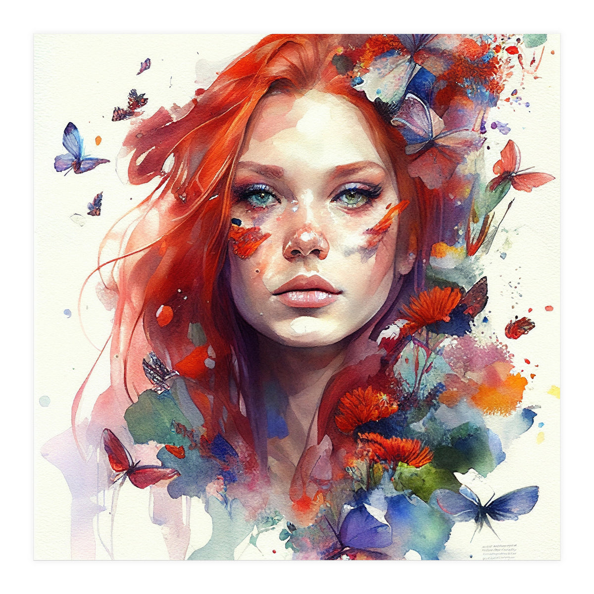 Watercolor Floral Red Hair Woman #9 (Print Only)