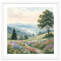 Serene Mountain Meadow Watercolor Landscape