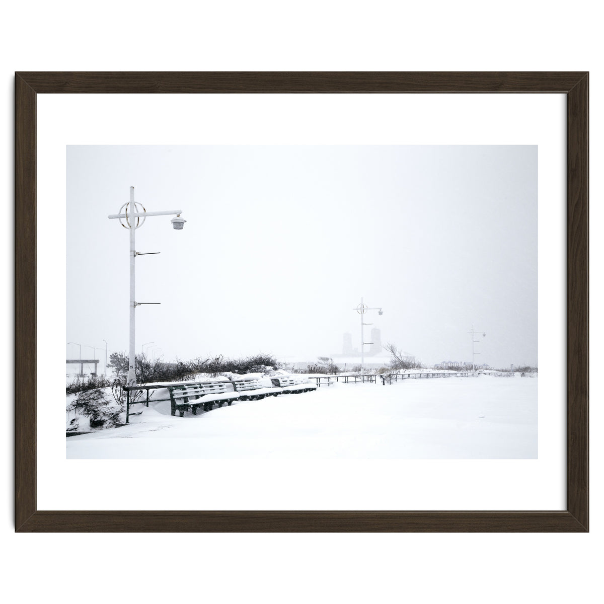 Street light and Bench in Winter snowscape