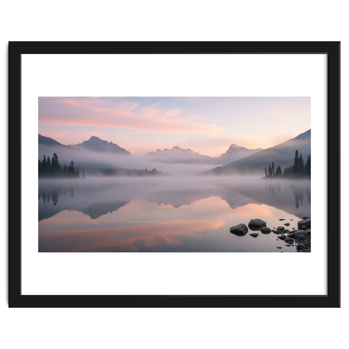 Misty Morning Reflection: Serene Alpine Lake