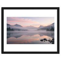 Misty Morning Reflection: Serene Alpine Lake