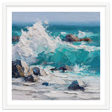 Dynamic Crashing Turquoise Ocean Wave Against Rugged Coastal Rocks thumbnail
