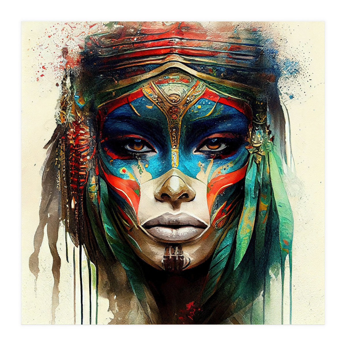Turquoise Warrior Woman Portrait (Print Only)