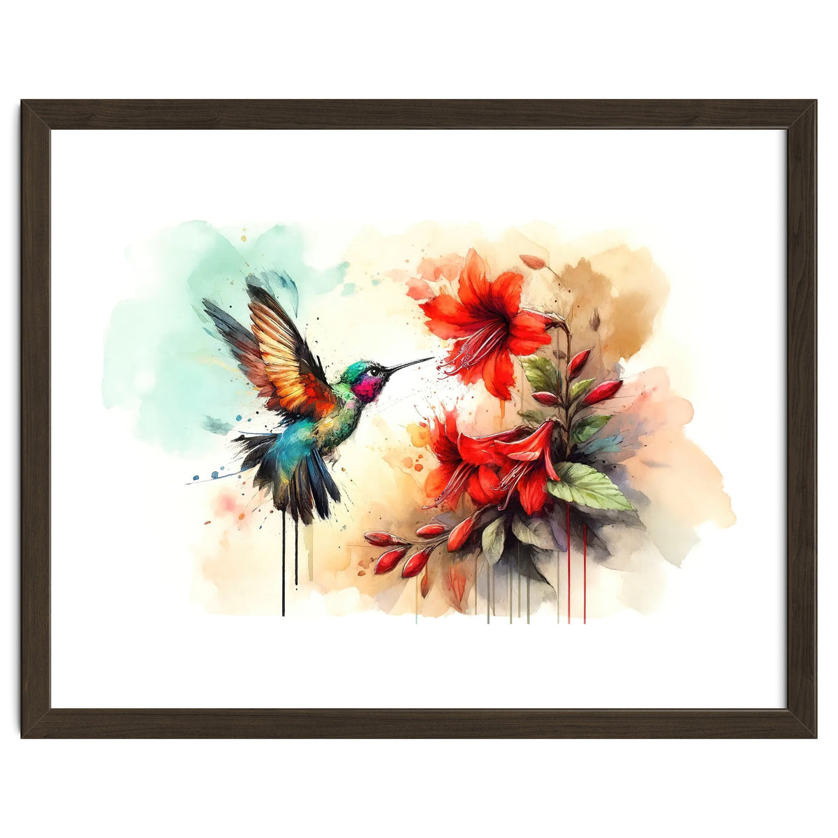 Dance Of Hummingbird And Crimson Flowers