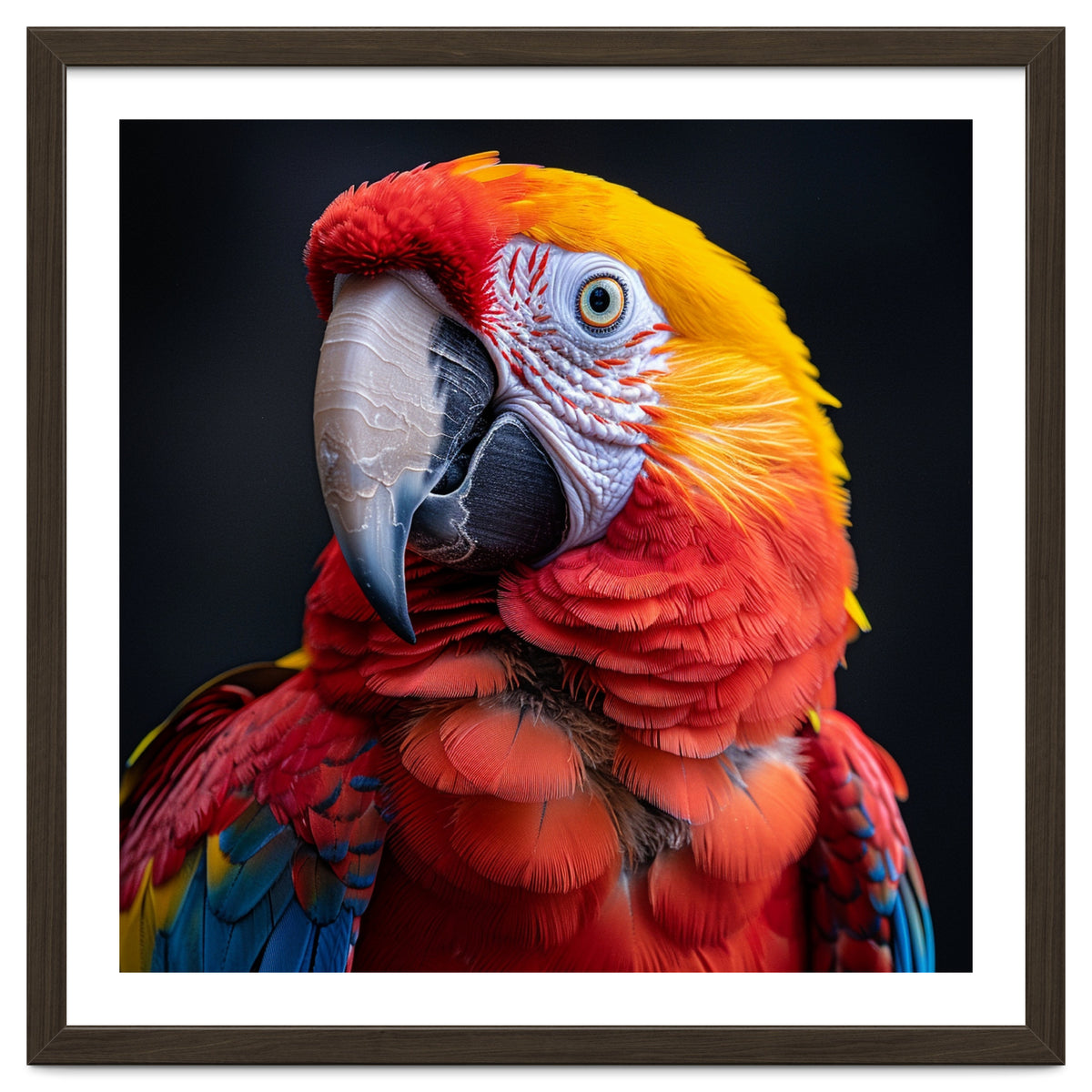 Scarlet Macaw Parrot Head Detailed Portrait Black