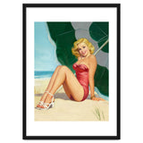 Sexy Pinup Girl On The Beach Under Big Sunshade thumbnail