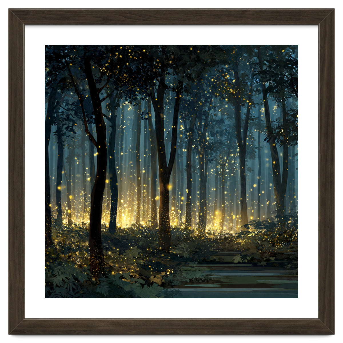 Enchanted Midnight Forest with Glowing Fireflies