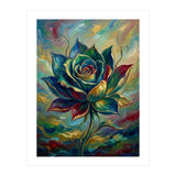 Enchanted Teal and Gold Rose Impasto Oil Painting (Print Only) thumbnail