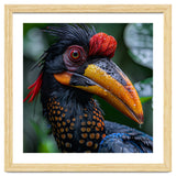 Close Up Of Helmeted Hornbill Bird In Rain thumbnail