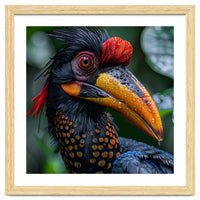 Close Up Of Helmeted Hornbill Bird In Rain