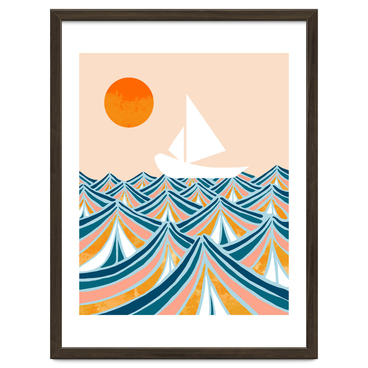 Set Sail, Ocean Boat Sailing Travel, Sea Cruise Summer Waves, Graphic Design Bohemian Modern Eclectic
