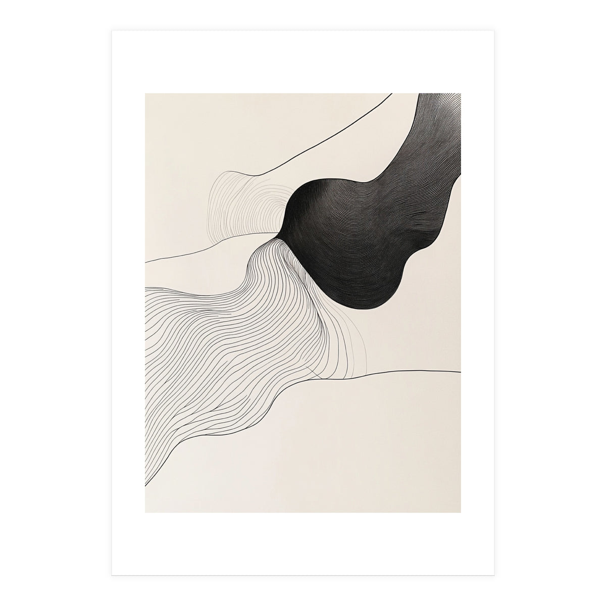 Abstract Black And White Organic Flowing Lines Art (Print Only)