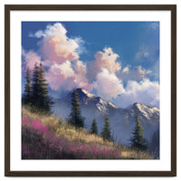 Alpine Summer Meadow with Vibrant Wildflowers and Snow
