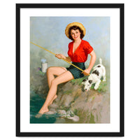 Pinup Girl Fishing With Her Dog