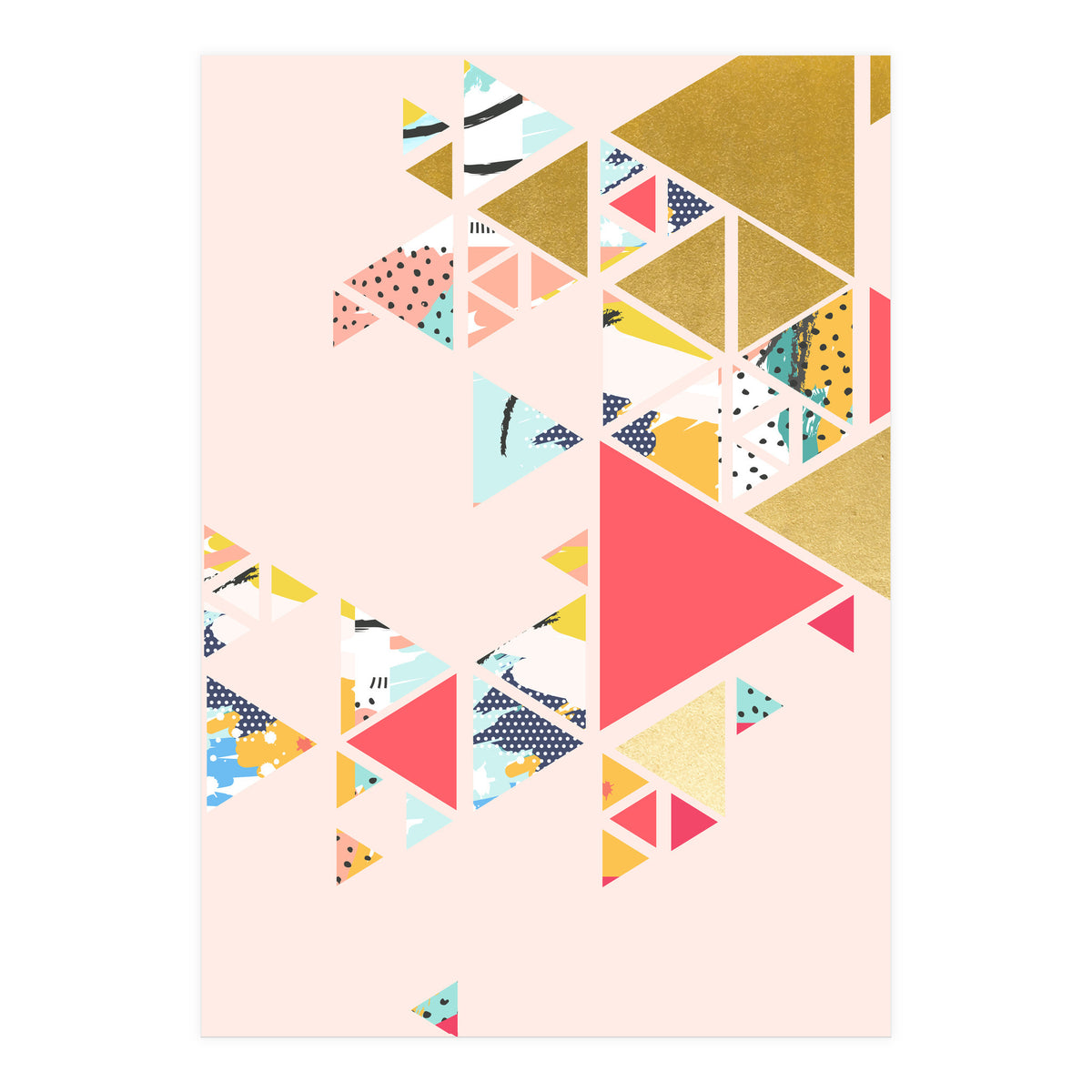Gold Abstraction, Abstract Eclectic Colorful Geometrical, Blush Pastel Metallic Chic Graphic Design (Print Only)