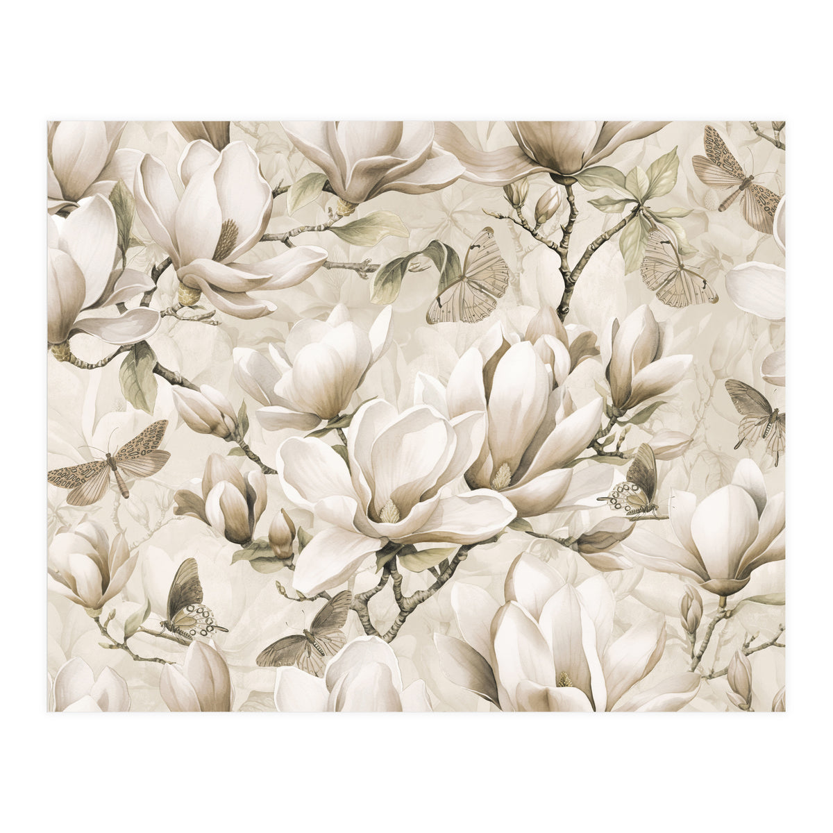 Magnolia And Butterfly Cream (Print Only)