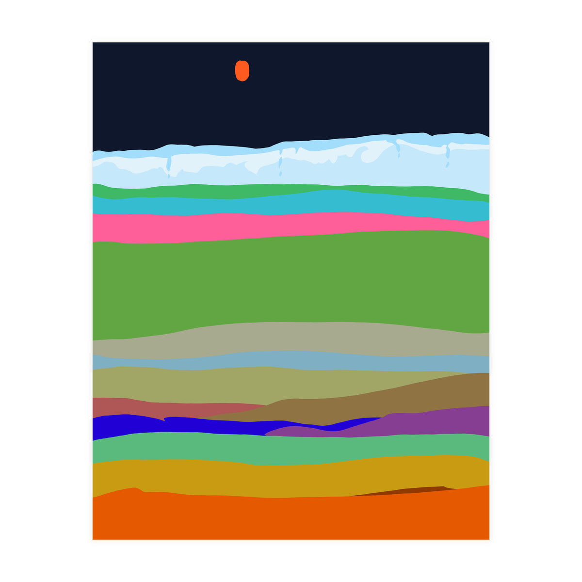 Iceland, Abstract Nature Travel Landscape, Eclectic Rainbow Retro Concept, Colorful Boho Modern Contemporary (Print Only)