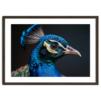 Close Up Peacock Head Blue Green Feather