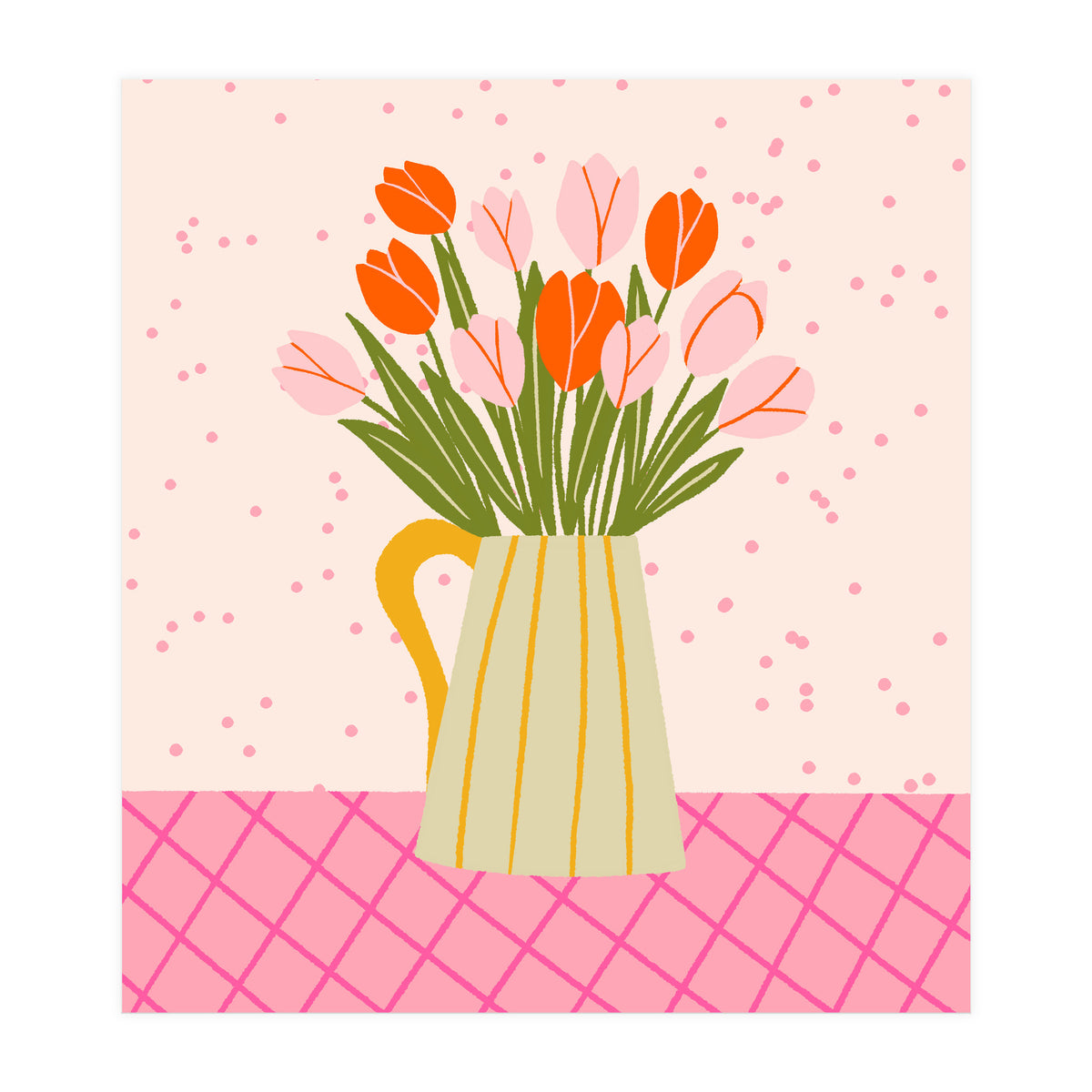 Tulips in a vase - pink and orange (Print Only)