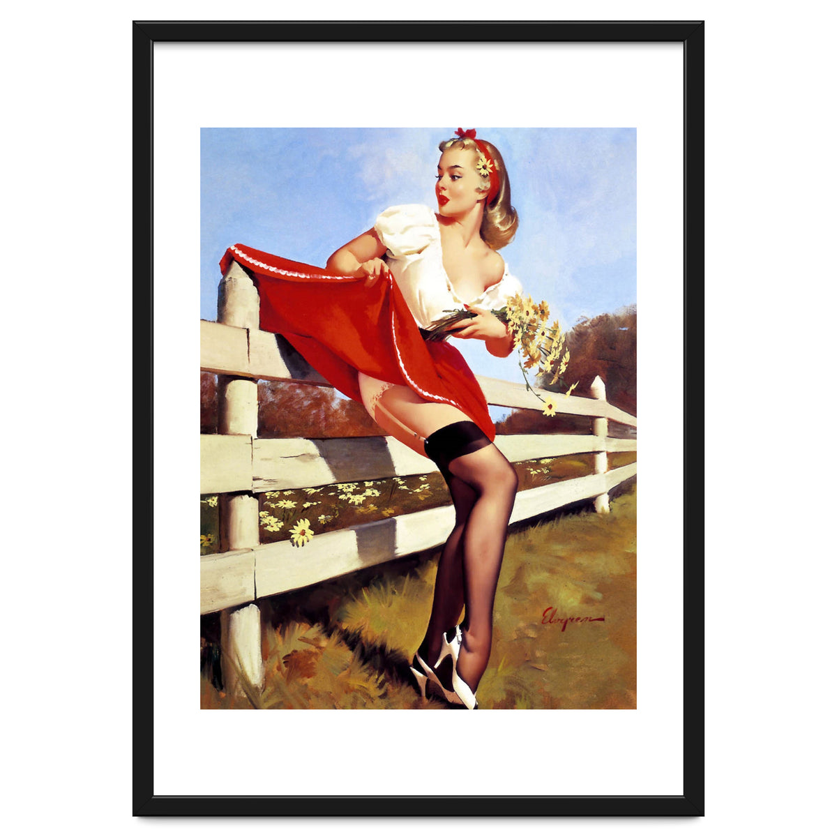 Pinup Girl Stacked On The Farm Fance