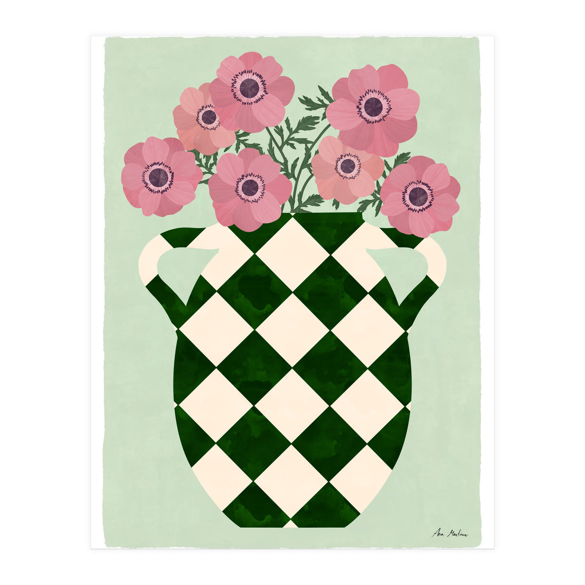 Checkered vase with anemones (Print Only)