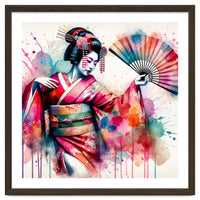 Vibrant Geisha With Rainbow Hand Fan