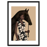 Woman In Bold Print With Black Horse thumbnail