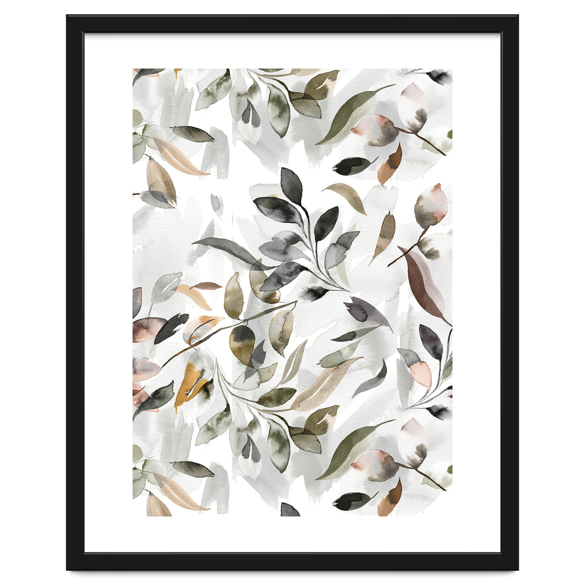 Watercolor Leaves Neutral Gray