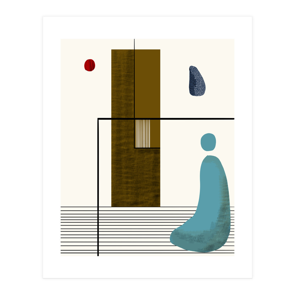 Solitude & Reflection, Abstract Concept Art, Meditation Rustic Eclectic Minimalism, Scandinavian Neutral (Print Only)