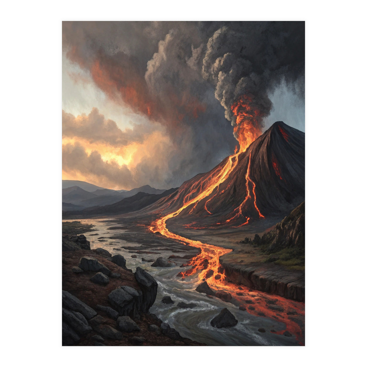 Dramatic Volcanic Eruption Landscape Art (Print Only)