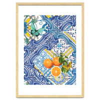 Mediterranean blue tiles, butterflies and citrus fruit