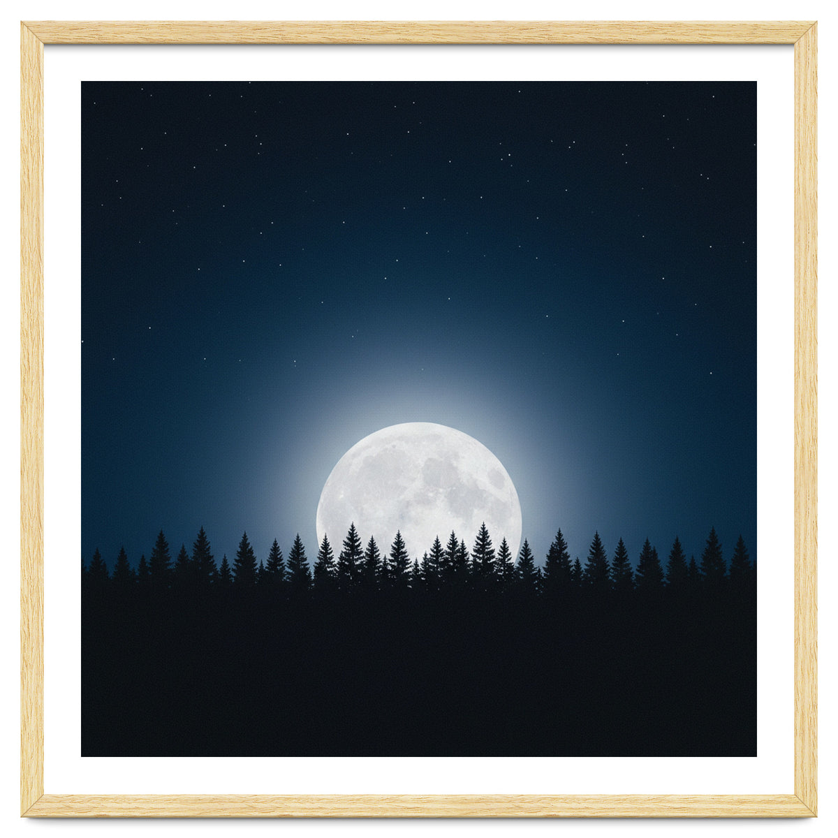 Midnight Serenity: Full Moon Over Forest Silhouettes