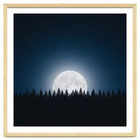 Midnight Serenity: Full Moon Over Forest Silhouettes