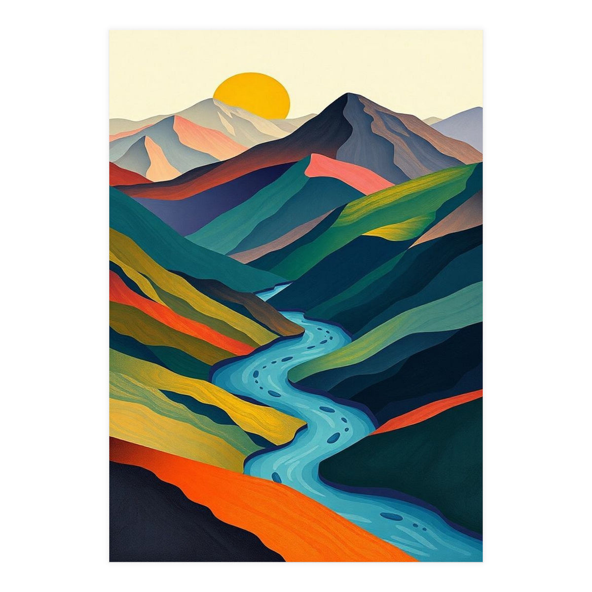 Minimalist Mountain River Landscape (Print Only)