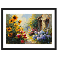 Vibrant Summer Cottage Garden Oil Painting