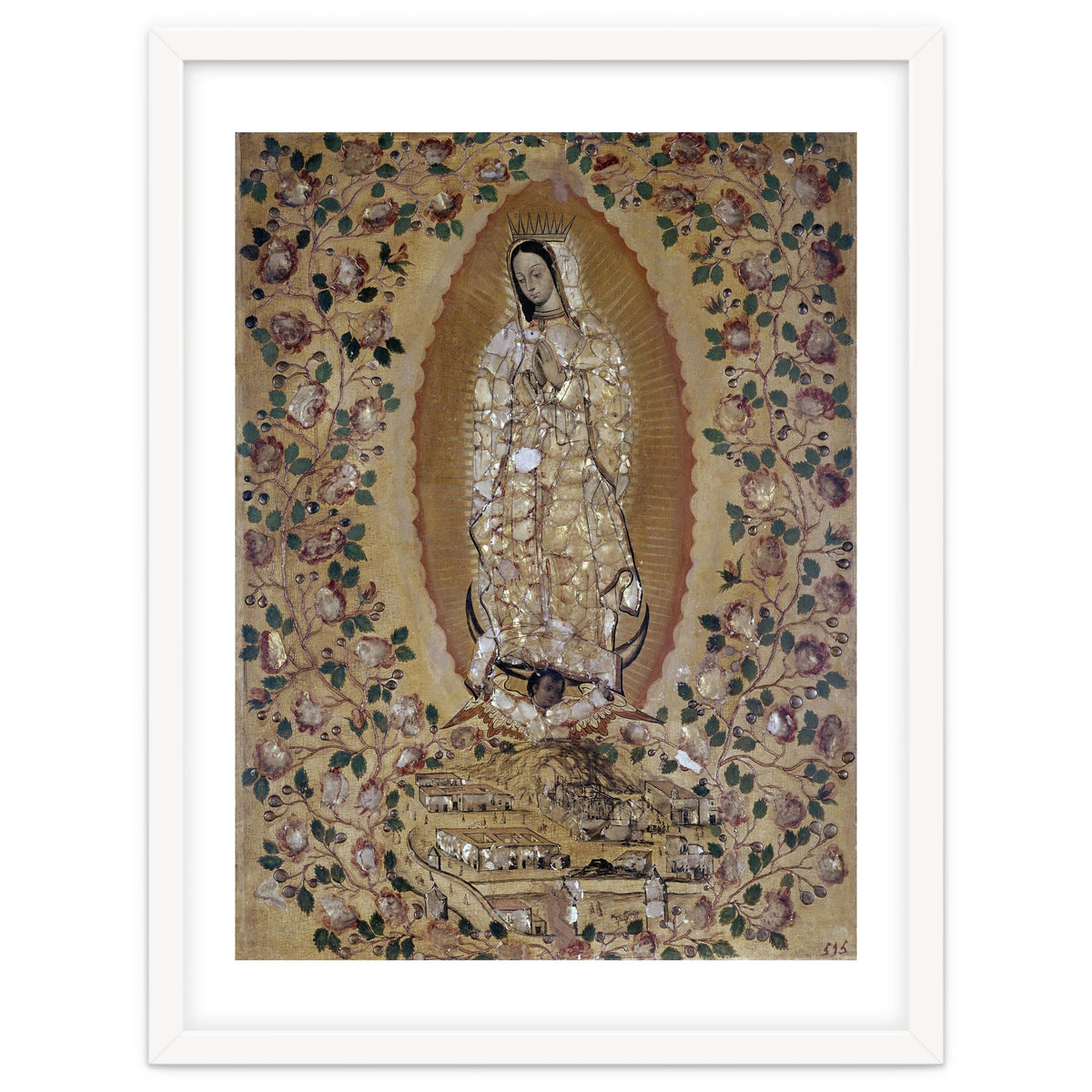 VIRGIN DE GUADALUPE - 1697 - ENCONCHADO PAINTING. JUAN y MIGUEL GONZALEZ PINTORES siglo XVII.