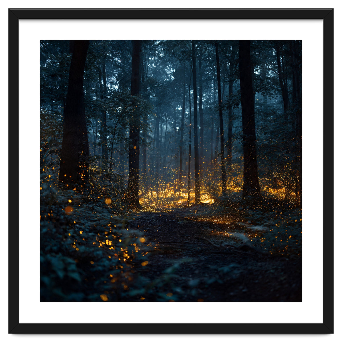 Enchanted Midnight Forest with Glowing Fireflies