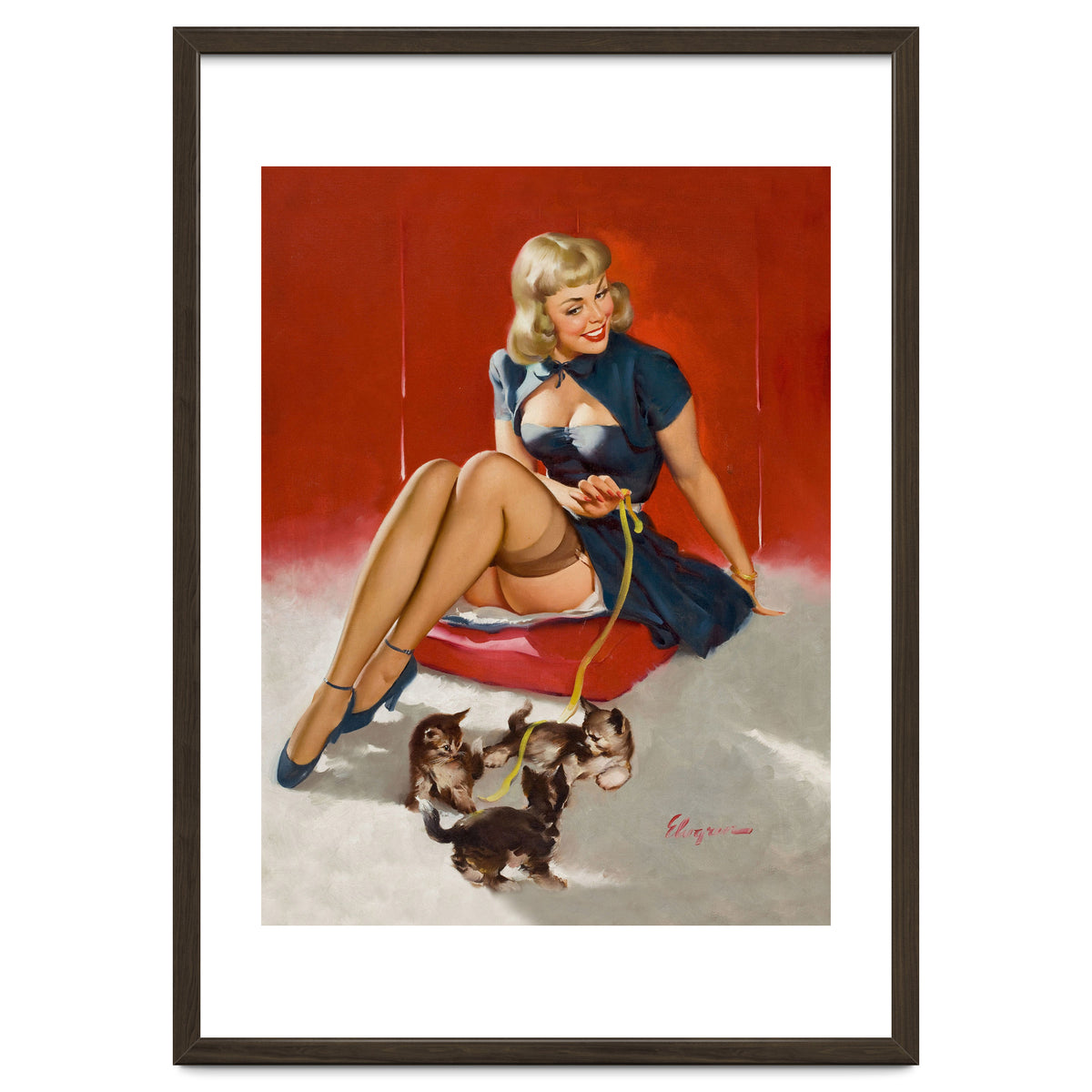 Pinup Sexy Girl Playing With Her Little Cats