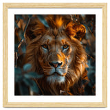 Close Up Majestic Lion Face Amidst Foliage thumbnail