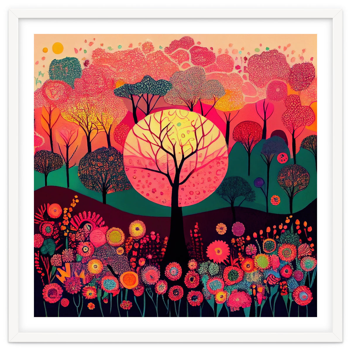 Folk Sunset Forest In Bloom