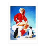 Pinup Sexy Woman Posing With Two Penguins (Print Only) thumbnail