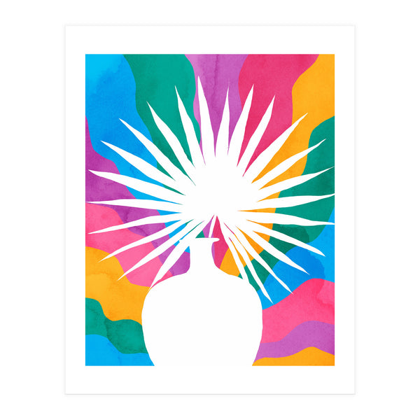 Fan Palm, Tropical Nature Botanical Colorful Watercolor, Abstract Jungle Rainbow Boho, Eclectic Plants Contemporary Modern (Print Only)