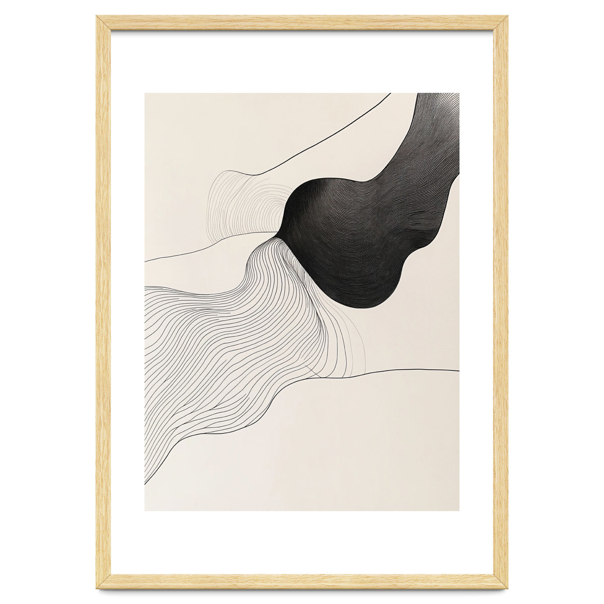 Abstract Black And White Organic Flowing Lines Art