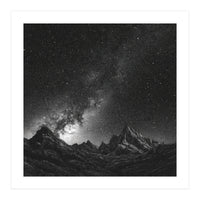 Starlit Mountain Majesty: Detailed Monochrome Milky Way (Print Only)
