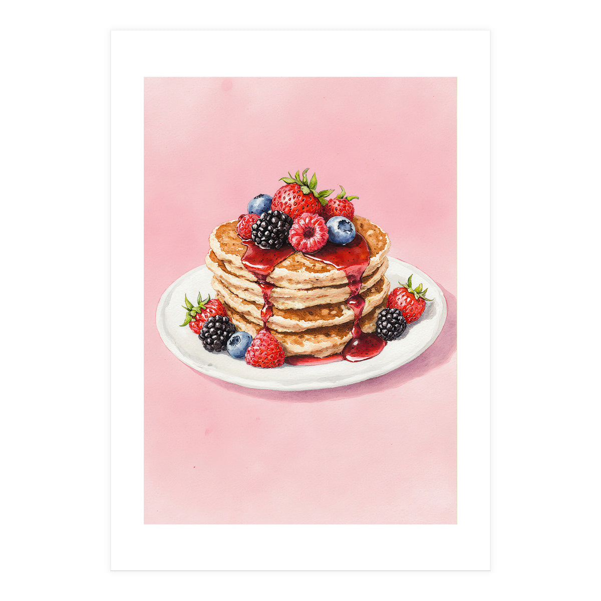 Berry Pancakes – Watercolor Breakfast Food (Print Only)
