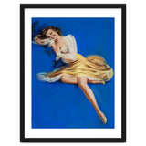 Pinup Girl Posing In Studio Over The Blue Background thumbnail
