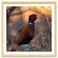 Pheasant Bird Standing On Rock Sunrise Light